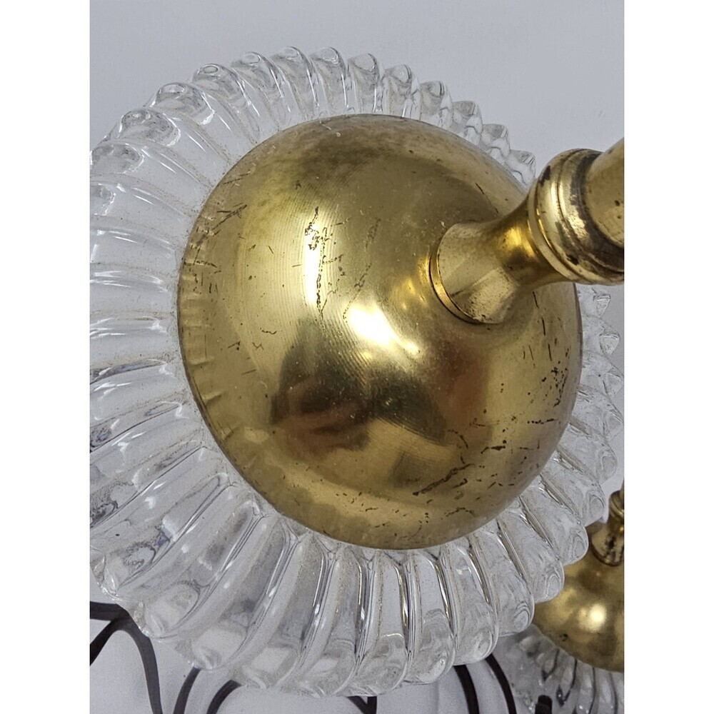 Vtg Antique Art Deco Molded Glass Metal Desk Side Table Lamp MCM 9” Pair Works - Picture 6 of 14